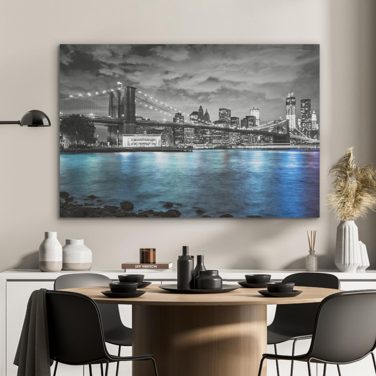 AKUSTIKBILD New York - Skyline - Stadt - Blau Wandbild Wohnzimmer 100x70 cm - Blaugrau, Kunststoff (100/70/0.9cm) - MuchoWow