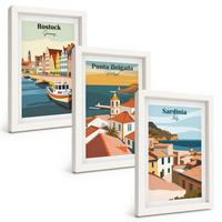 BILDER SET 3er Set - 20x30 cm Weißer Rahmen - Ansichten europäischer Küstenstädte - Weiß, Kunststoff (20/30cm) - TULUP