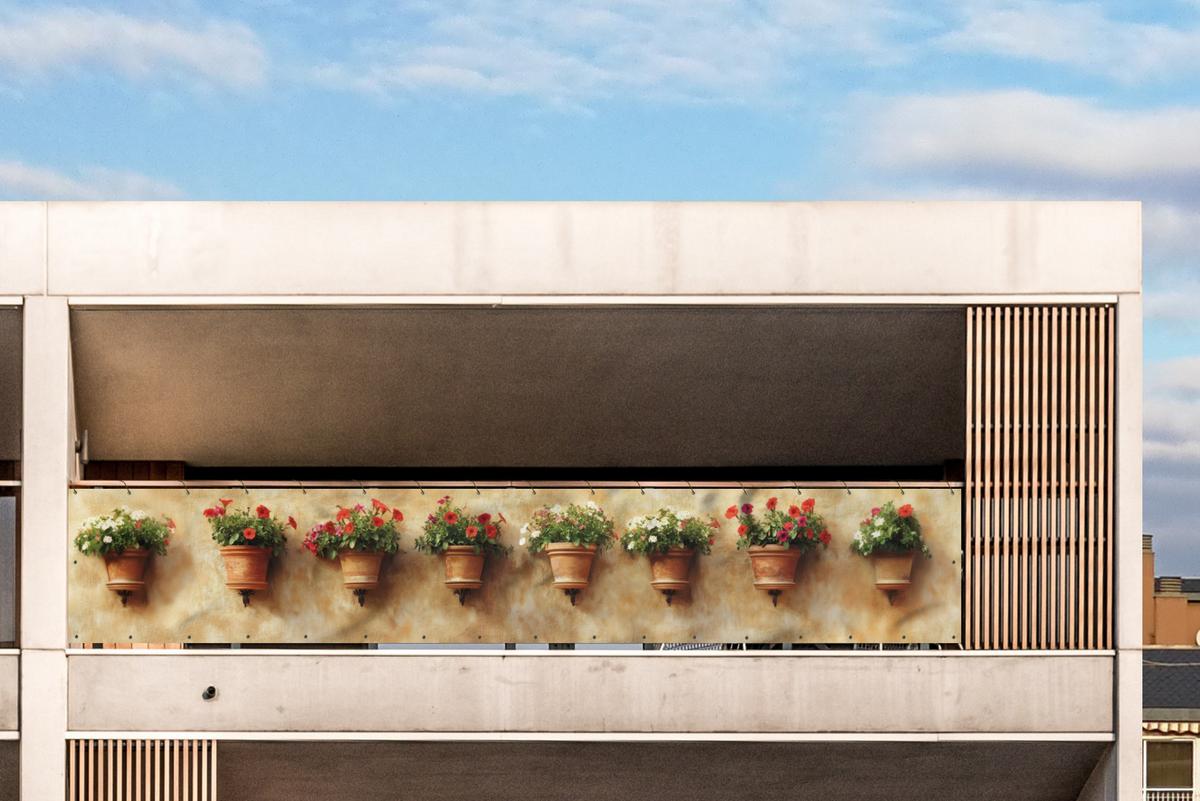 BALKON-SICHTSCHUTZ Blumentöpfe - Wand - Vintage Groß 500x85 cm - Terracotta, Kunststoff (500/85cm) - MuchoWow