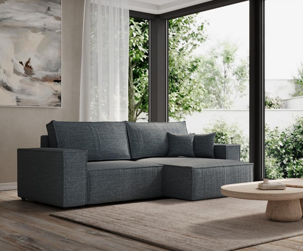 ECKSOFA CAVO mit Schlaffunktion Blaugrau im City Stoff - Blaugrau/Schwarz, Holz/Holzwerkstoff (255/148cm) - AltaBeds