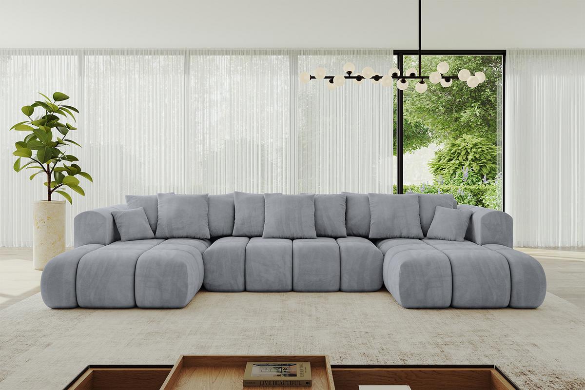 WOHNLANDSCHAFT CLOUD-U-v1 405x185x90 Hellgrau Velours - Hellgrau, Holzwerkstoff/Kunststoff (405/90/185cm) - ALTDECOR