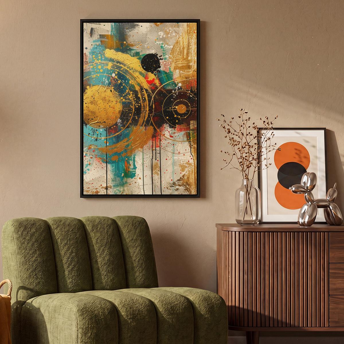 LEINWAND Bilder mit Rahmen - Abstrakt - Kunst - Gold - Modern - 60x90 - Multicolor, Textil (60/90cm) - MuchoWow