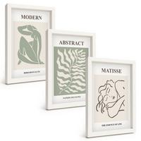 BILDER SET 3er Set - 20x30 cm Weißer Rahmen - Stilvolle grüne Gemälde mit Figuren - Weiß, Kunststoff (20/30cm) - TULUP