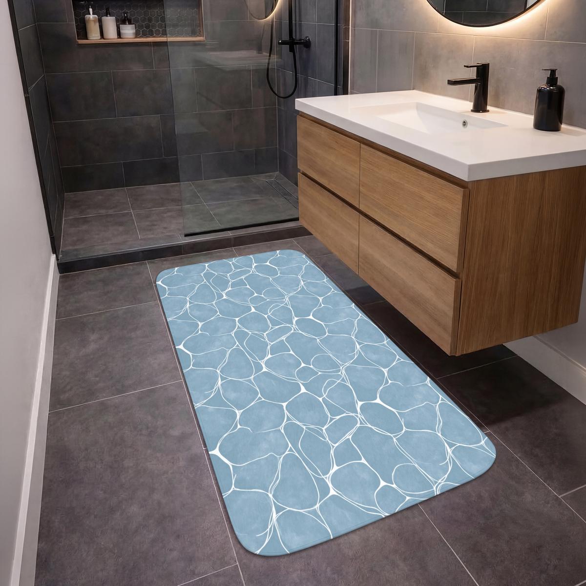 BADEMATTE Organisch - Muster - Blau 60x120 cm - Hellblau, Textil (60/120cm) - OnlyWow
