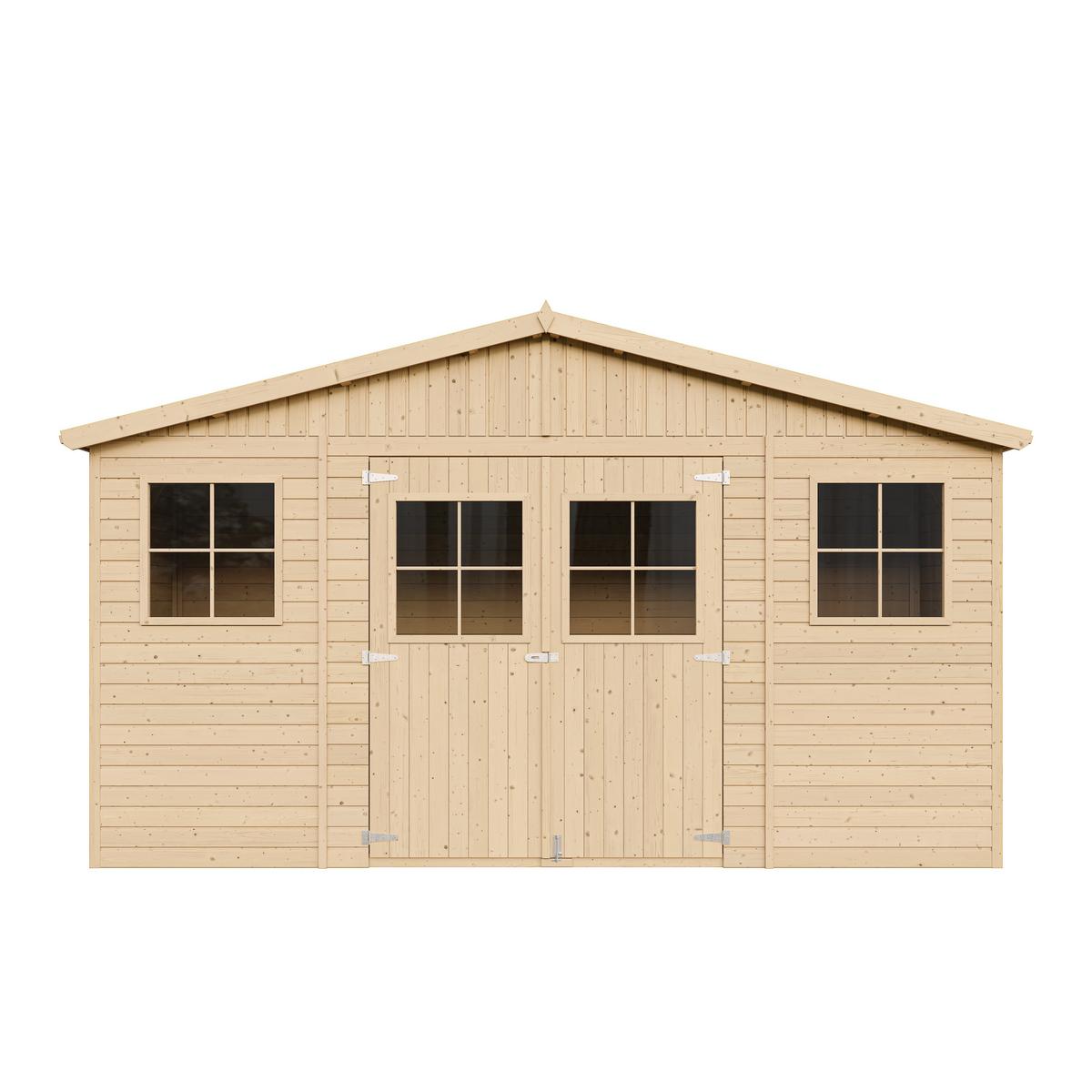 HOLZ-GARTENHAUS - H246 x 418 x 220 cm/ 8 m² - M332 - Beige, Holz (418/246/199cm) - Timbela