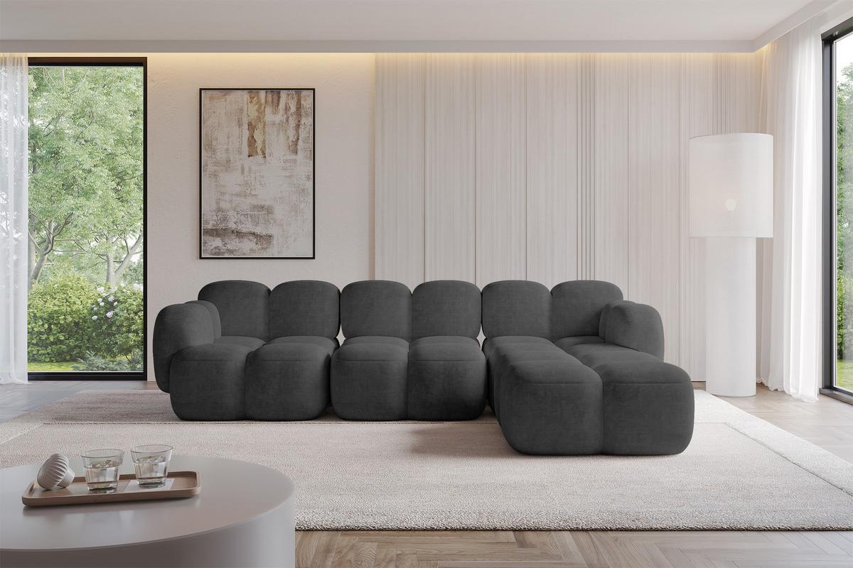 ECKSOFA modulares Sofa Rechts Miko-L2 302x205x75 Dunkelgrau Velours - Dunkelgrau/Schwarz, Holzwerkstoff/Kunststoff (302/205cm) - ALTDECOR