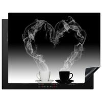 HERDABDECKPLATTE Kaffee - Herz - Schwarz und weiß - Tassen Induktionsmatte 77x59 cm - Weiß, Kunststoff (77/59/0.2cm) - MuchoWow