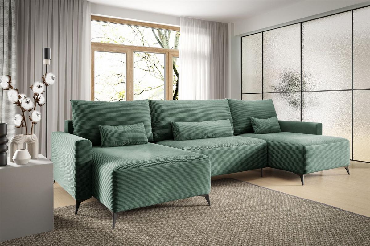 WOHNLANDSCHAFT Silves - Grün, Holzwerkstoff/Textil (382/81/148cm) - Fun Möbel