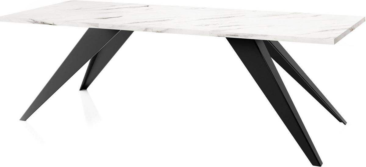ESSTISCH Vance rechteckig ausziehbar, Marmor Weiß 140-240/80/76 cm - Ecru/Schwarz, Holzwerkstoff/Metall (80/240/76cm) - WFL GROUP