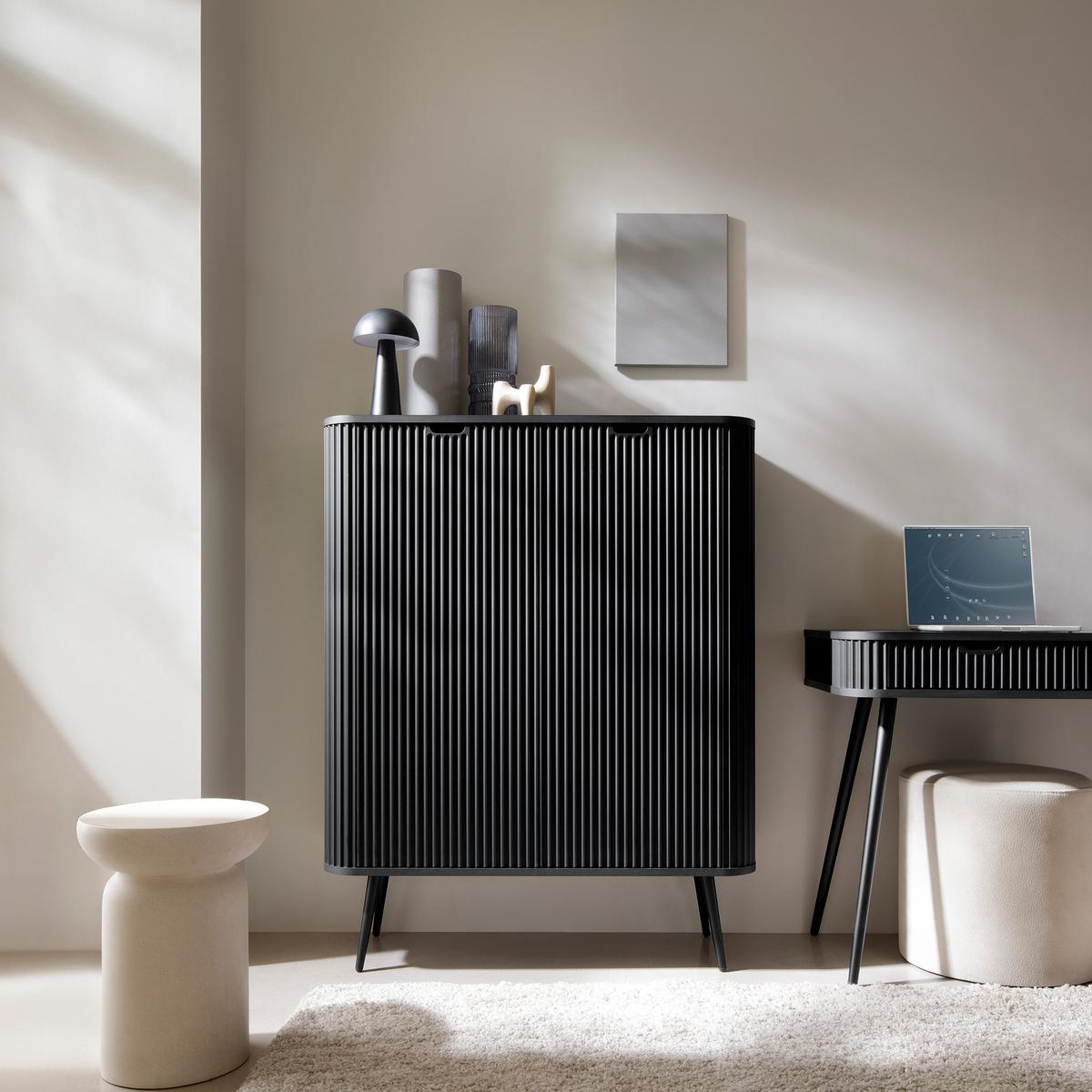HIGHBOARD ZENZERO 103/129/39 cm mit 2 Türen Schwarz - Schwarz, Holzwerkstoff (103/129/39cm) - MASSENO