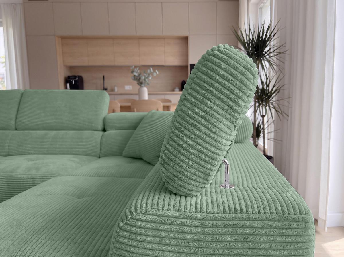 ECKSOFA L Form Konak Salbeigrün 276/201/90 cm Rechts mit Schlaffunktion - Salbeigrün/Silberfarben, Textil/Metall (276/203cm) - AX Living