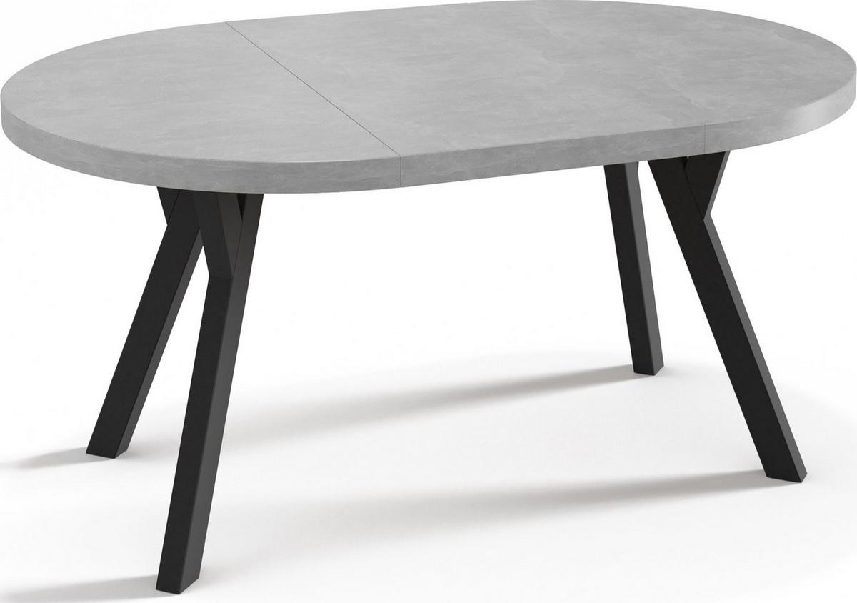 ESSTISCH Twixy runder ausziehbarer, Grauer Beton 100-200/100/76 cm - Hellgrau/Schwarz, Holz/Holzwerkstoff (100/200/76cm) - WFL GROUP