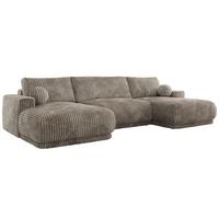 WOHNLANDSCHAFT RINA U Hellbraun Cord - Hellbraun/Schwarz, Kunststoff/Textil (360/85/170cm) - MKS