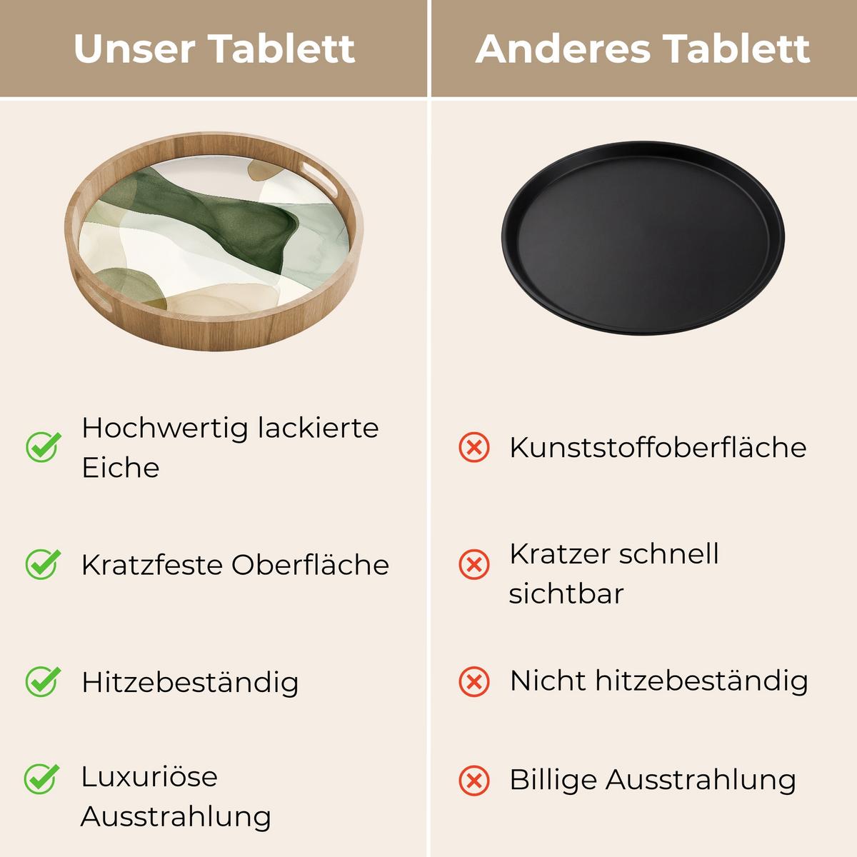 TABLETT Japandi - Abstrakt - Grün 40x40 cm - Grün, Holz (40/5/5cm) - OnlyWow