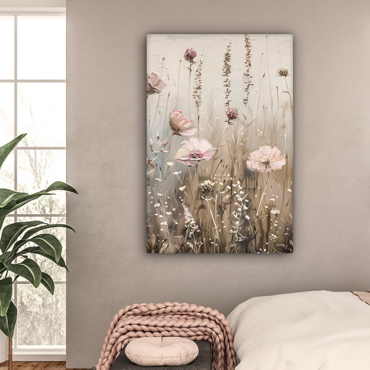 LEINWANDBILD Blumen - Rosa - Modern - Beige Deko XXL 80x120 cm - Beige, Textil (80/120cm) - MuchoWow