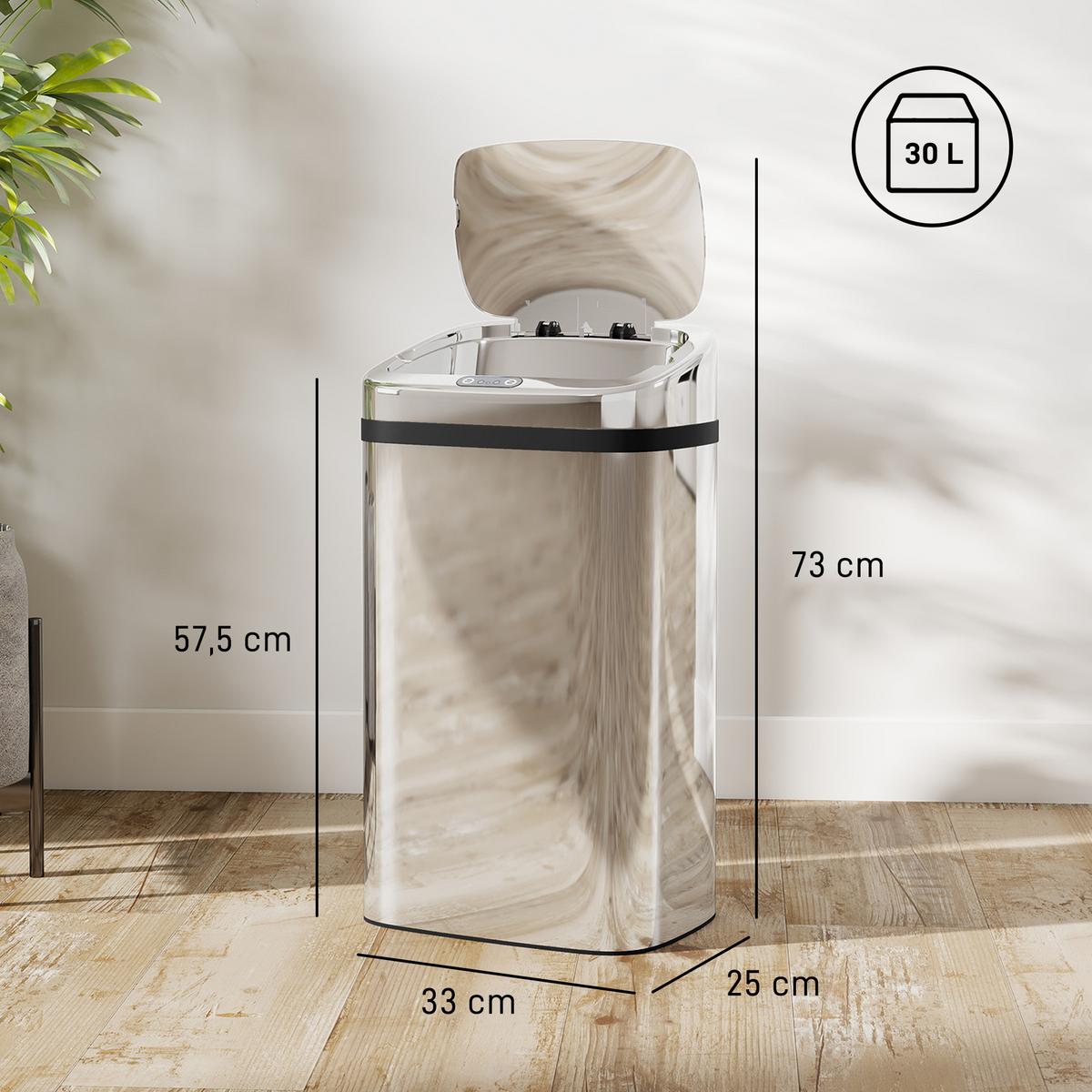 SENSOR-MÜLLEIMER ABS Edelstahl Silber - Silberfarben, Metall (25/57.5/33cm) - HOMCOM