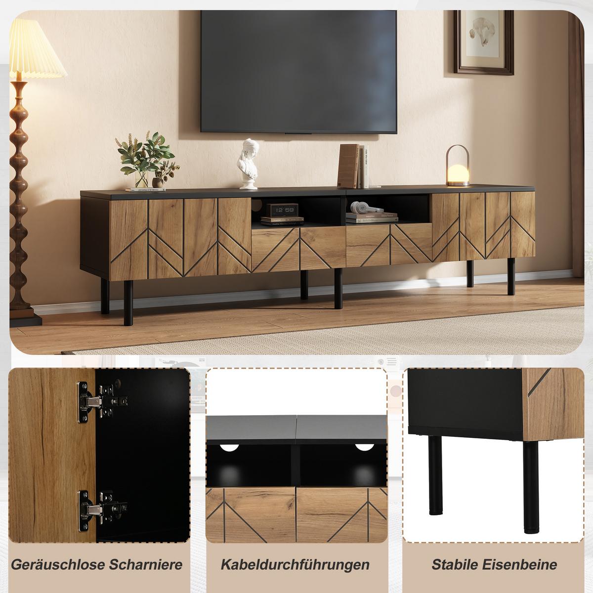 TV-LOWBOARD 180cm Schwarz & Holzoptik mit Türen & Schubladen - Naturfarben, Holzwerkstoff (180/45/40cm) - Urban Meuble