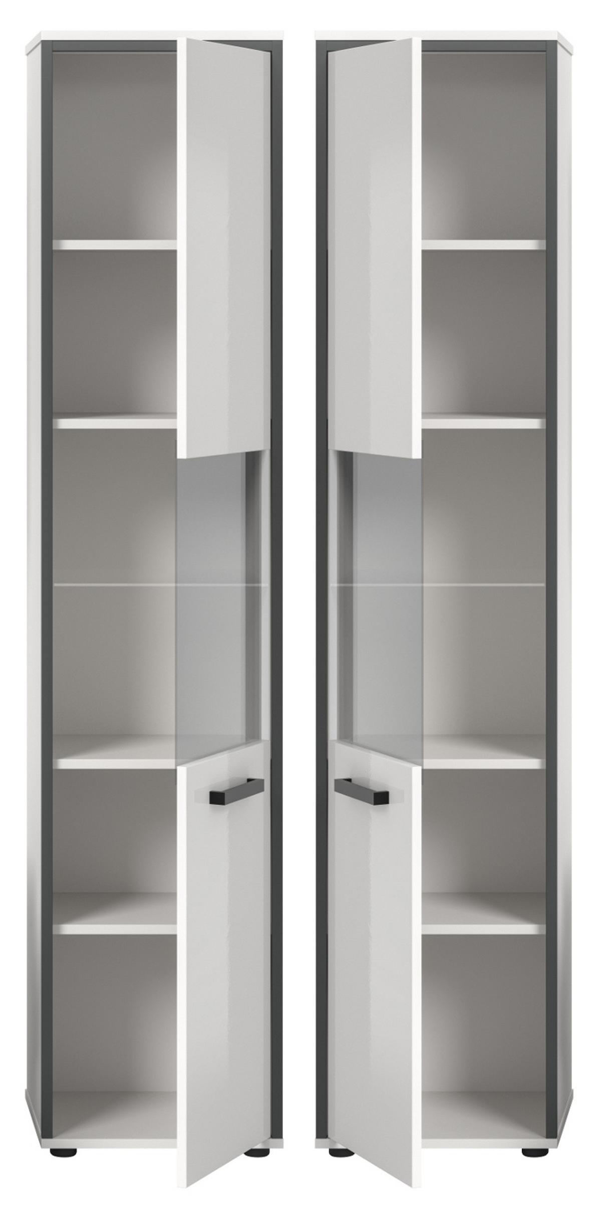 HOCHSCHRANK weiß Hochglanz, grau 40 x 185 cm, Badschrank mit 6 Fächern - Weiß Hochglanz/Schwarz, Glas/Holzwerkstoff (40/188/34cm) - Inn.Furn