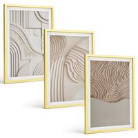 BILDER SET 3er Set - 40x60 cm Goldrahmen - Abstrakte Muster beige weiß - Goldfarben, Kunststoff (40/60cm) - TULUP