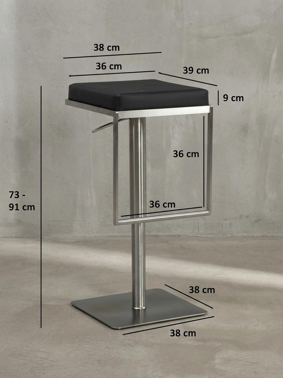 BARHOCKER – Schwarz, Kunstleder, Edelstahl, höhenverstellbar, drehbar, gepolstert, Modern - Silberfarben/Schwarz, Kunststoff/Textil (38/91/39cm) - KADIMA DESIGN