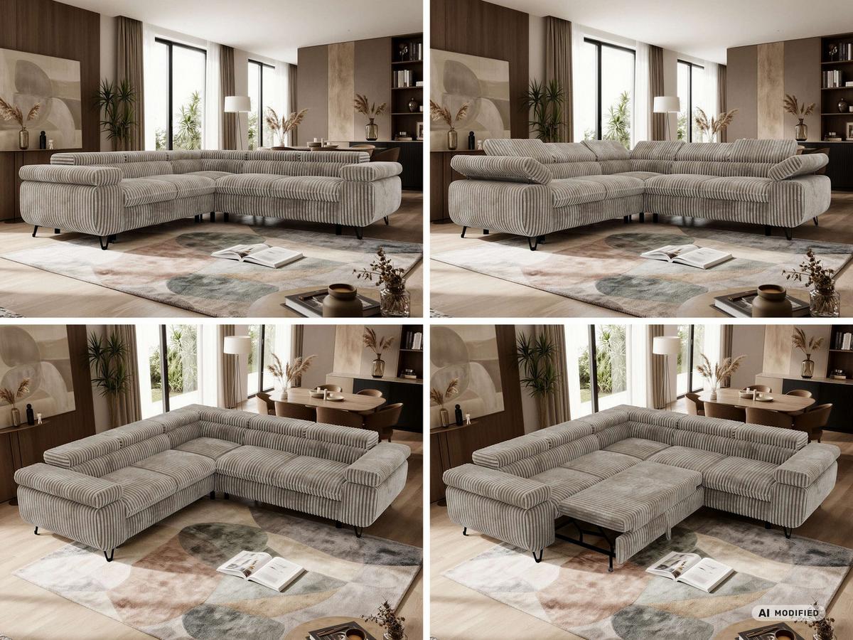 ECKSOFA QUADRO L - Hellbraun Cord - Rechts Seite - Hellbraun/Schwarz, Textil/Metall (269/269cm) - MKS