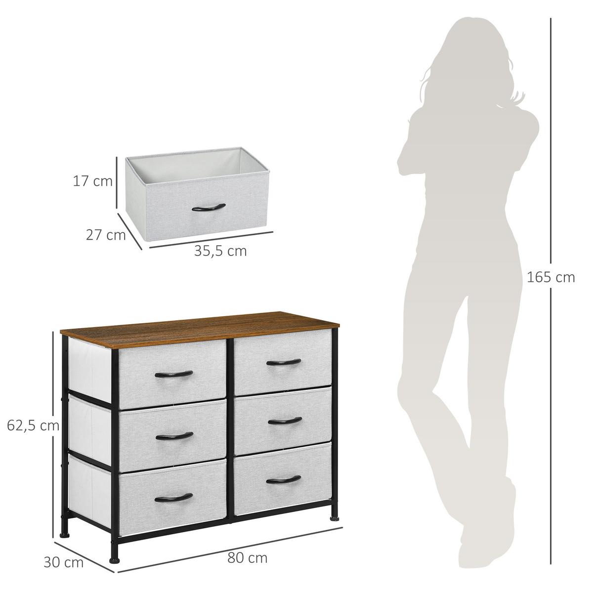 KOMMODE Sideboard, Griff, Grau - Grau, Textil (30/62.5/80cm) - HOMCOM