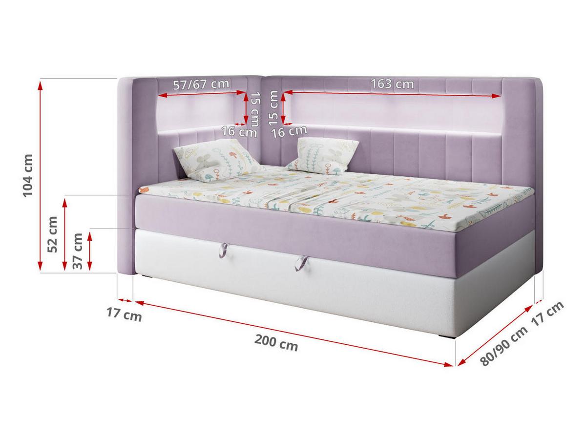 BOXSPRINGBETT JUNIOR GOLD 3 90/200 Violett/Weiß - linke Seite - Violett/Weiß, Holz/Textil (90/200cm) - MKS