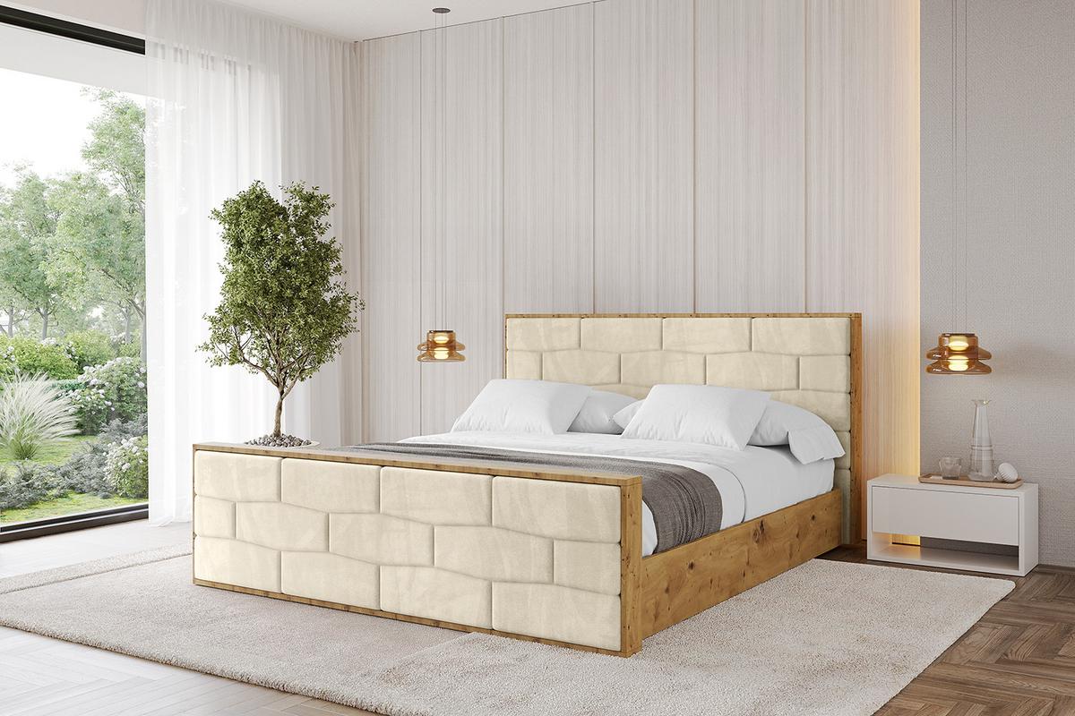 POLSTERBETT mit Bettkasten, Fußteil und Lattenrost, Boxbett mit Matratze H3/H4 - ENZO8-Z 200x200 Beige - Ecru, Holzwerkstoff/Textil (200/200cm) - ALTDECOR