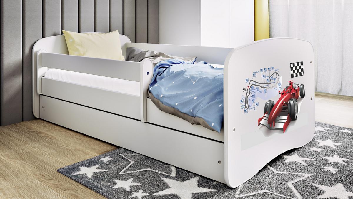KINDERBETT Emily mit Schublade und Matratze, Weiß 80x180 cm - Kirschrot, Holzwerkstoff (180/80cm) - WFL GROUP