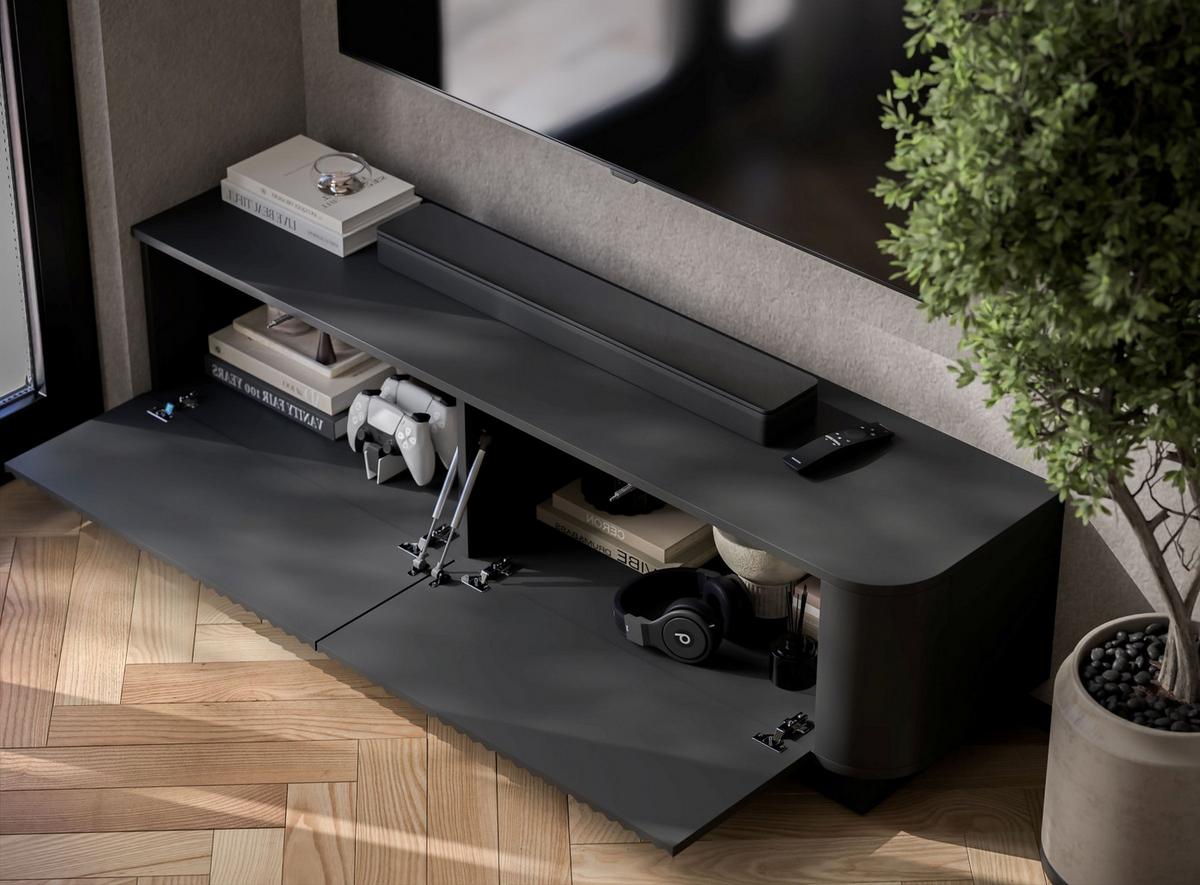 TV-LOWBOARD Aurora Schwarz matt 140 cm mit Sockel - Schwarz, Holzwerkstoff (140/37/35cm) - Meble Lindner