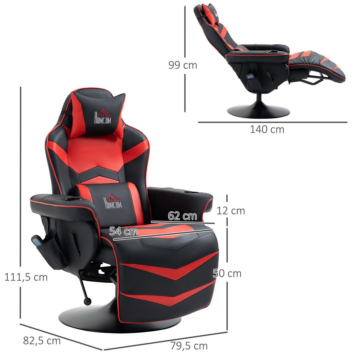RELAXSESSEL mit Massagefunktion, Elektrisch Fernsehsessel mit Liegefunktion - Rot/Schwarz, Leder/Metall (80/111.5/78cm) - HOMCOM