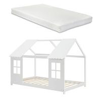 HAUSBETT Tostedt mit Matratze - Weiß, Holz/Textil (90/200cm) - [en.casa]
