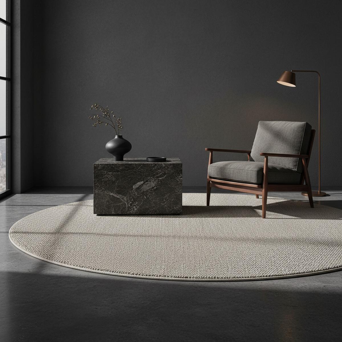 TEPPICH Flachgewebe CIMA in Creme, einfarbig, Ø 120 cm - Beige, Textil (120/120cm) - KADIMA DESIGN