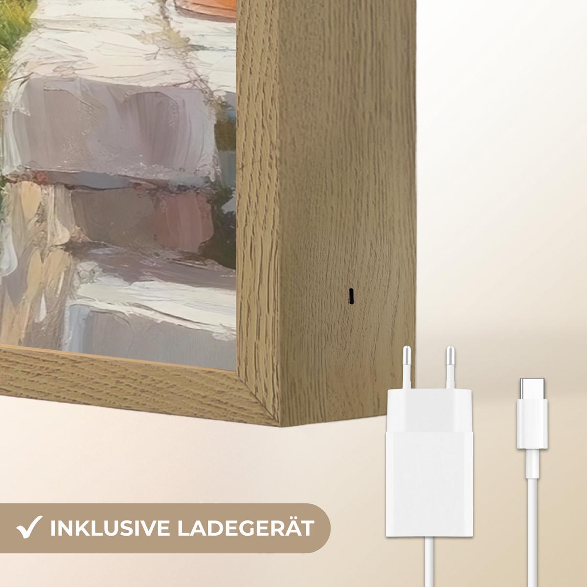 WANDLEUCHTE MIT AKKU Boote - Felsen - Meer - Sonne 90x60 cm - Blau, Holzwerkstoff (90/60/8cm) - OnlyWow