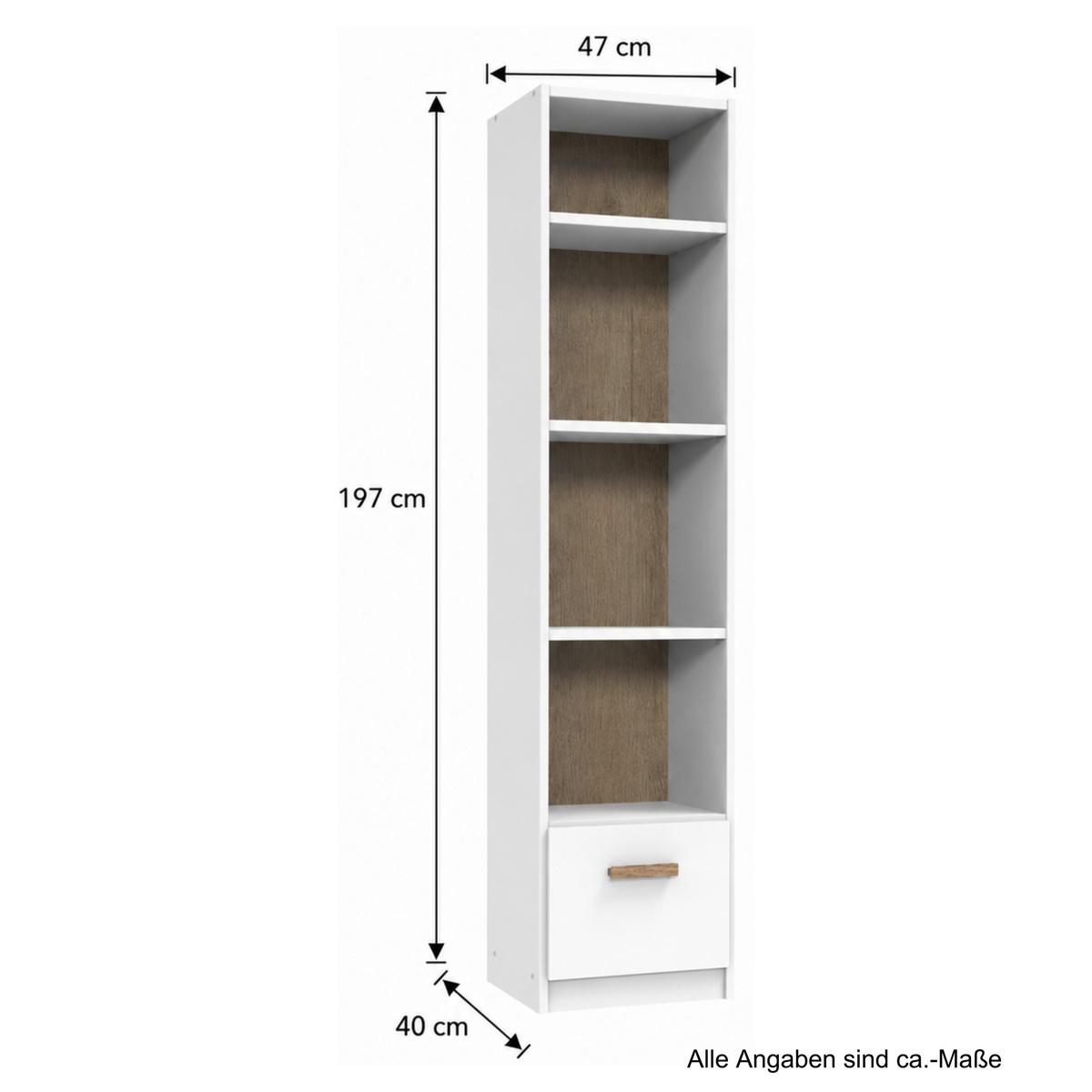 STANDREGAL mit Schubladen B47/H197/T40 cm, passend zum Babyzimmer Weiß & Eiche Dekor (22811,22812,22813) / 22814-04 - Eichefarben/Weiß, Holzwerkstoff (47/197/40cm) - luma-home