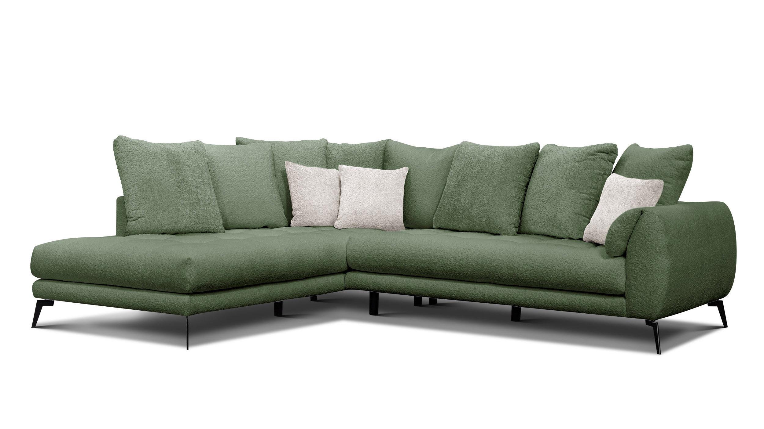 ECKSOFA CALME 5-Sitzer, olive - Schwarz/Olivgrün, Holz/Textil (294/229cm) - Wozimo