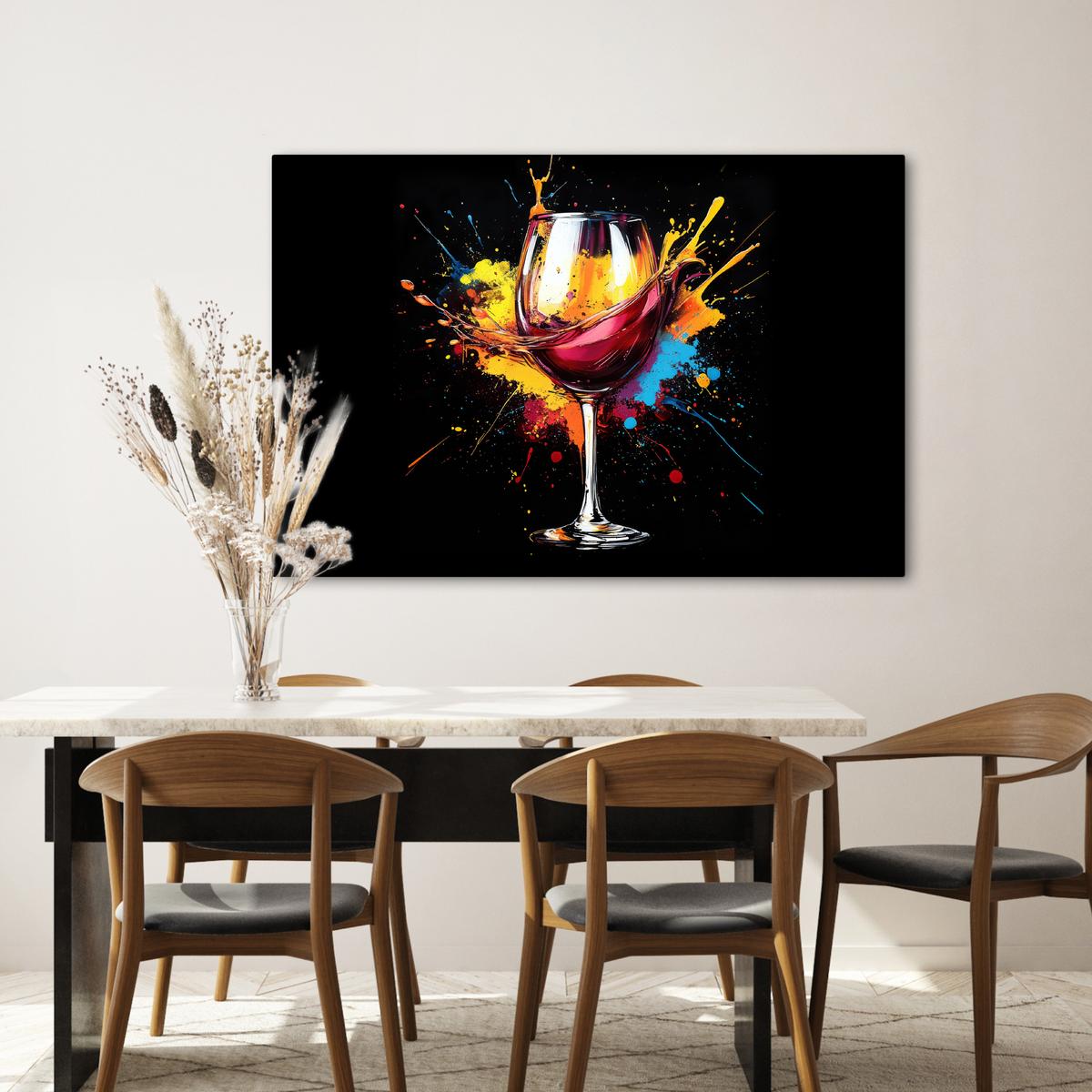 LEINWANDBILD Wein - Glas - Graffiti - Getränk - Rot - Farbe Wohnzimmer Groß 120x80 cm - Weinrot, Textil (120/80cm) - MuchoWow