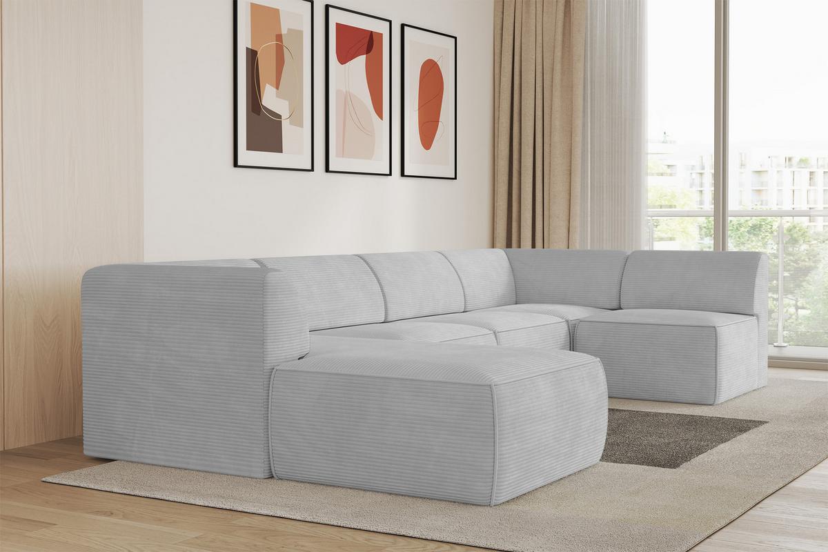 WOHNLANDSCHAFT Ottomane Links MOVO-L 345x180x78 cm Grau Cord - Grau, Holzwerkstoff/Kunststoff (345/78/180cm) - ALTDECOR
