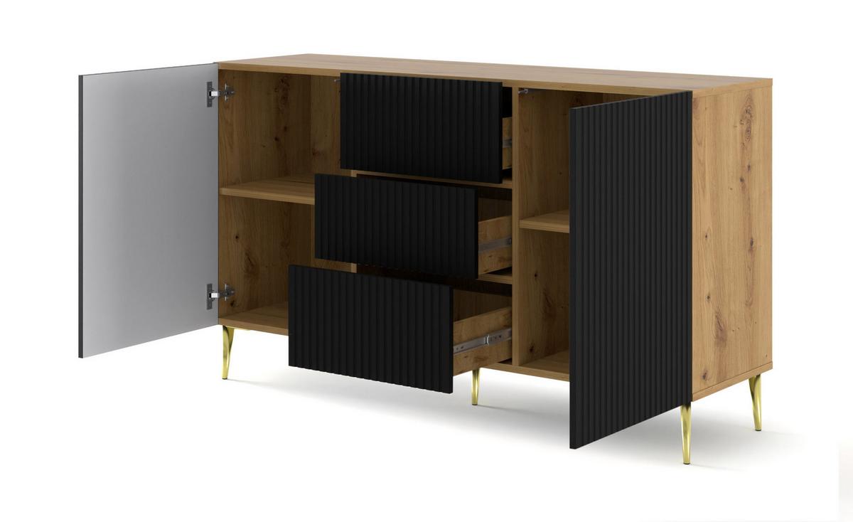 KOMMODE Artisan Eiche, Schwarz, Gold 150/87/42 - Schwarz, Holzwerkstoff (150/87/42cm) - RAUMHIRSCH FURNITURE