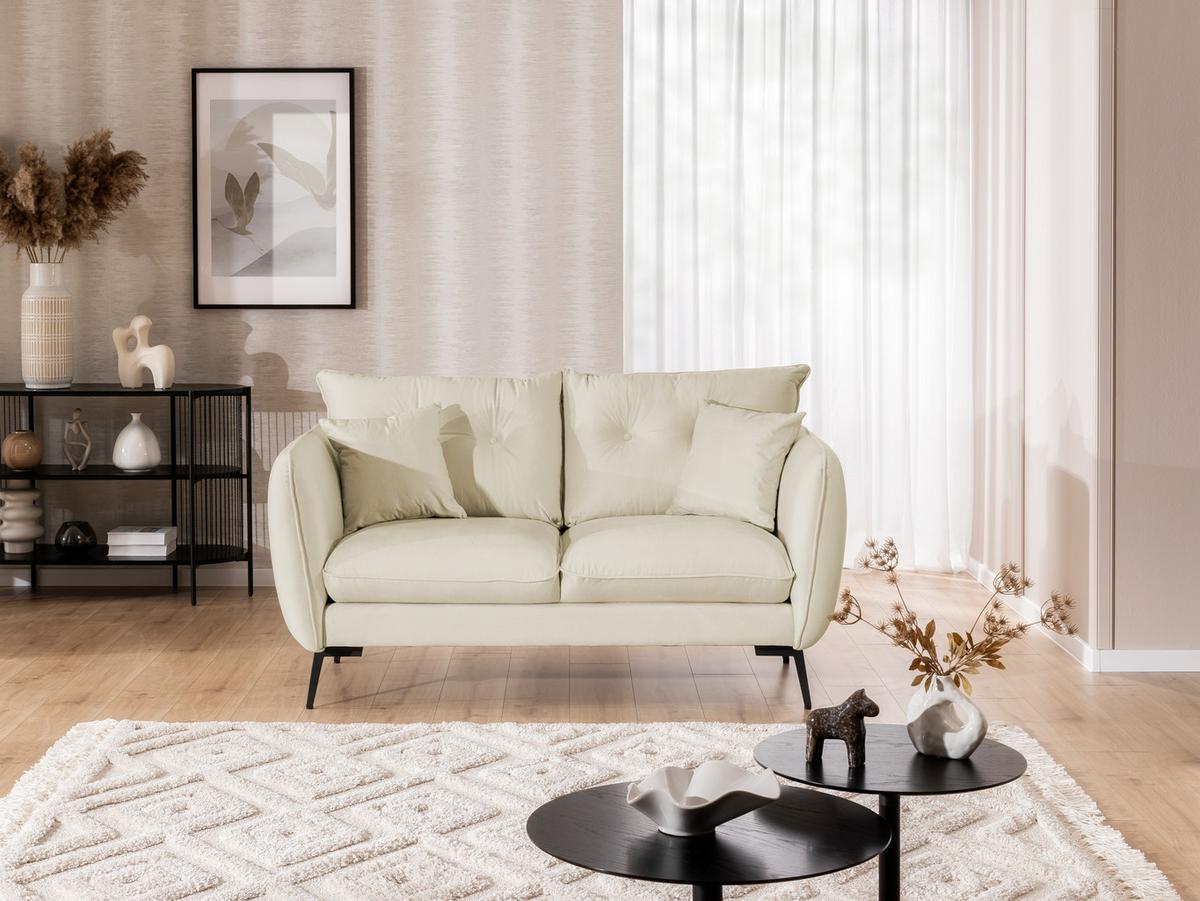 2-SITZER-SOFA Nordloft Beige Samt - Beige/Schwarz, Holz/Textil (174/86/100cm) - S-Style Möbel
