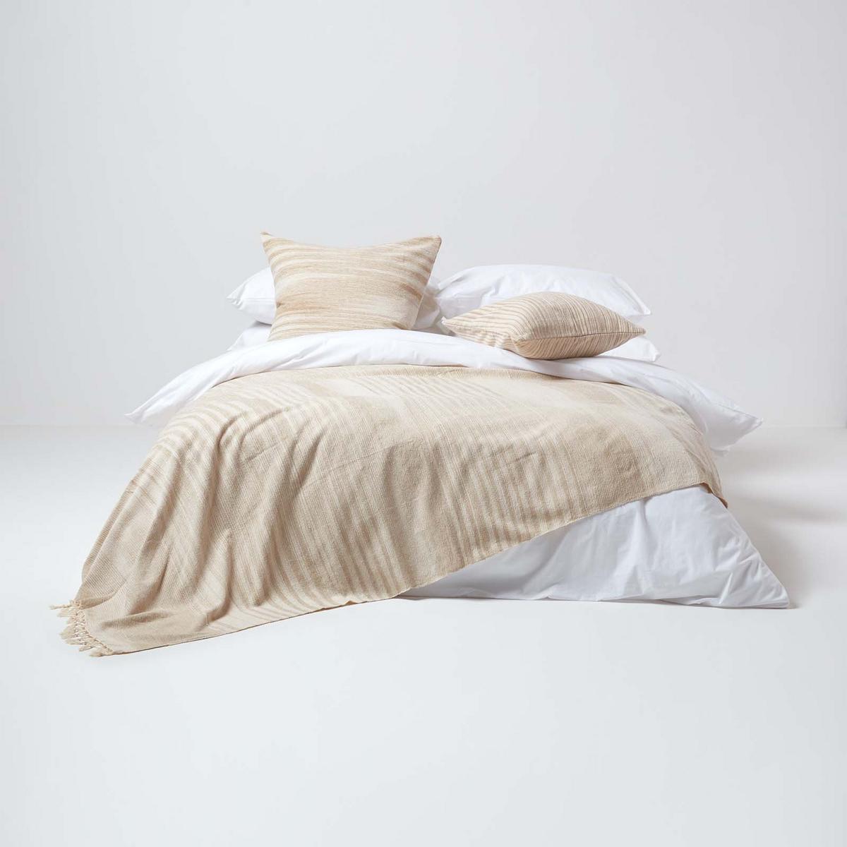 WOHNDECKE Chenille 150/200 cm, 100% Baumwolle gestreift - Beige, Textil (150/200cm) - Homescapes
