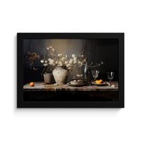 POSTER MIT RAHMENGERAHMTES BILD Stilleben - Blumen - Blumenstrauß - Vase - Wein 30x20 cm - Schwarz, Papier (30/20cm) - MuchoWow