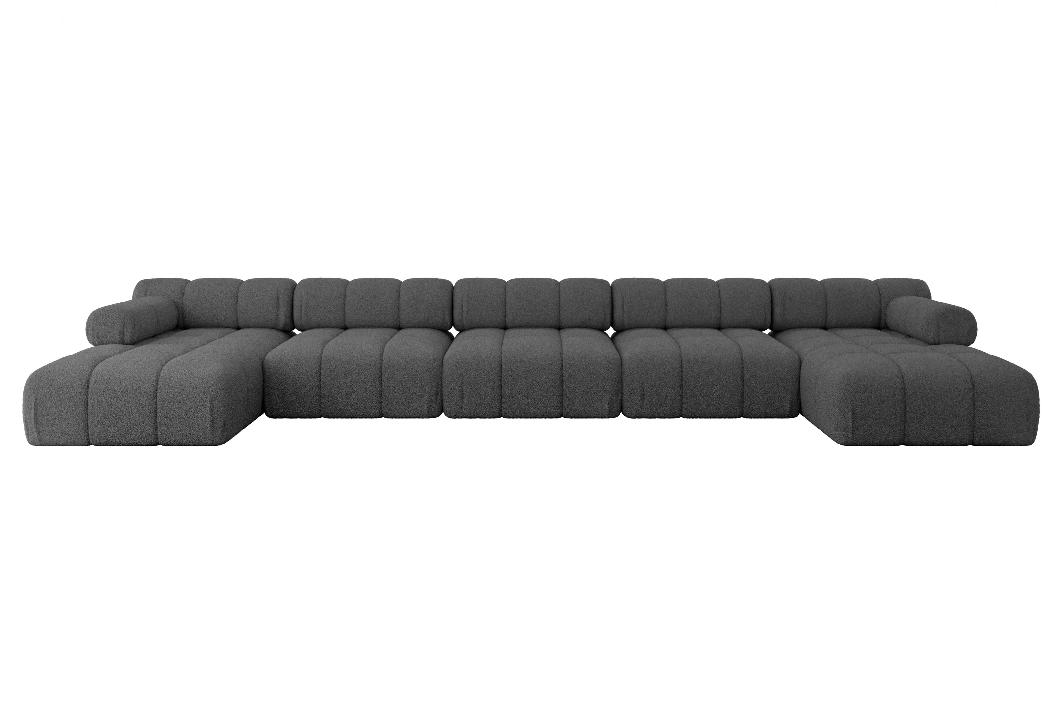 WOHNLANDSCHAFT modulares Sofa Tesso-U3 - 475x160x70 cm Grau Bouclé - Grau, Holzwerkstoff/Textil (475/70/160cm) - ALTDECOR