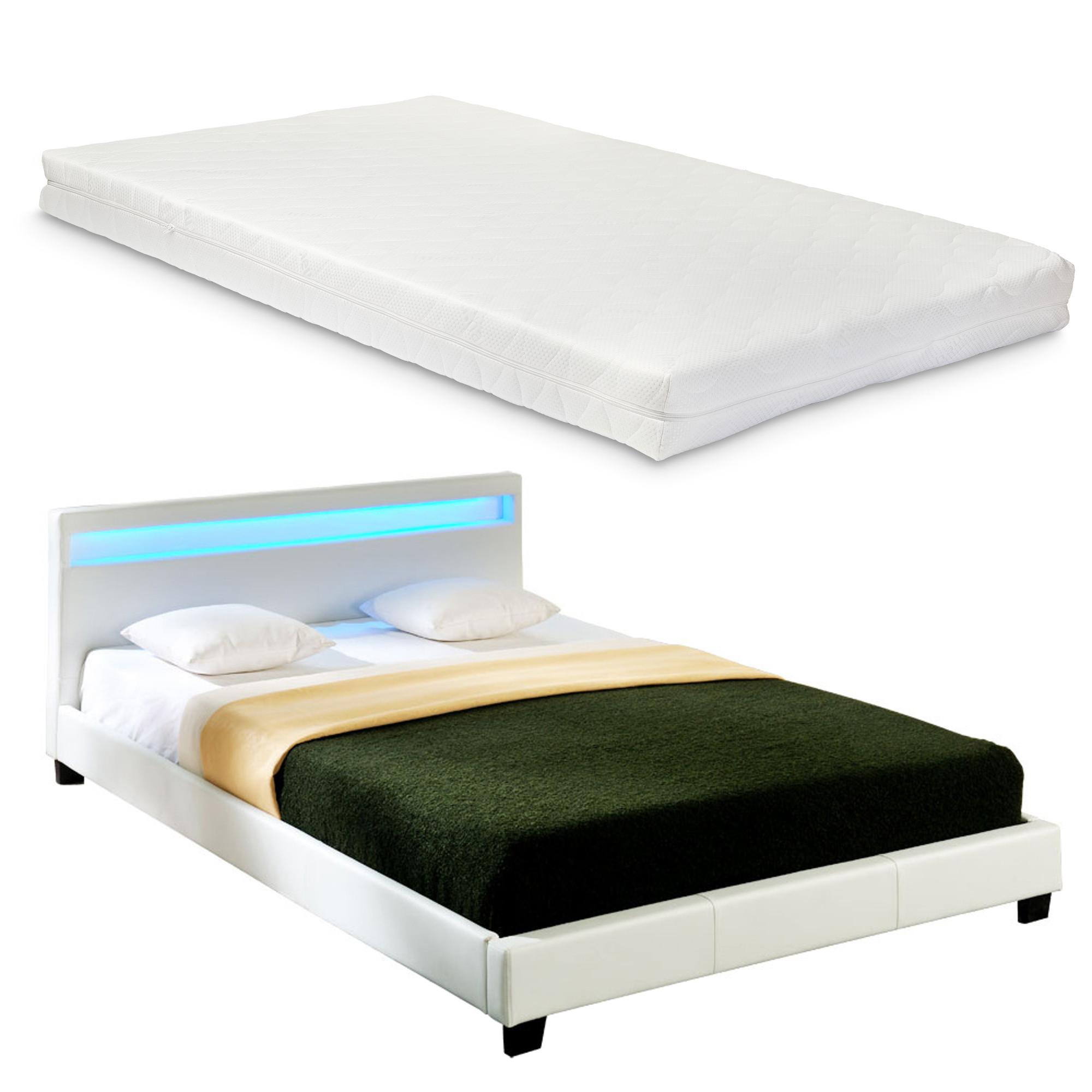 POLSTERBETT Paris mit Matratze und LED-Beleuchtung - Weiß, Textil (180/200cm) - Corium