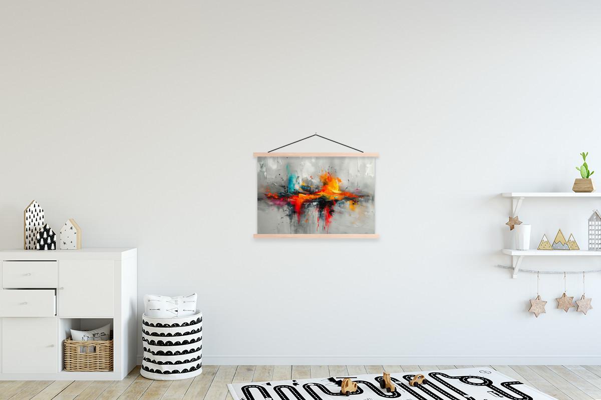 POSTER MIT MAGNETLEISTEN Moderne Kunst - Orange - Grau - Abstrakt Wandbilder 60x40 cm - Hellgrau, Textil (60/40/0.15cm) - MuchoWow