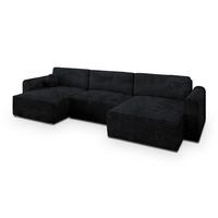 WOHNLANDSCHAFT FENTO Schwarz Kordstoff mit Schlaffunktion - Schwarz, Holz (347/90/148cm) - MASSENO