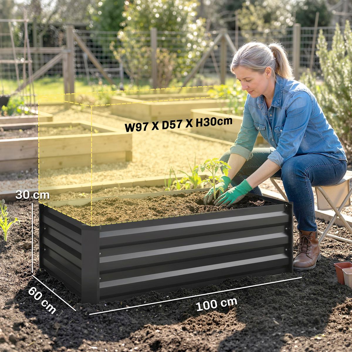 HOCHBEET 2er-Set für Terrasse, Balkon, verzinkter Stahl, Dunkelgrau, 100 x 60 x 30 cm - Dunkelgrau, Metall (60/30/100cm) - Outsunny