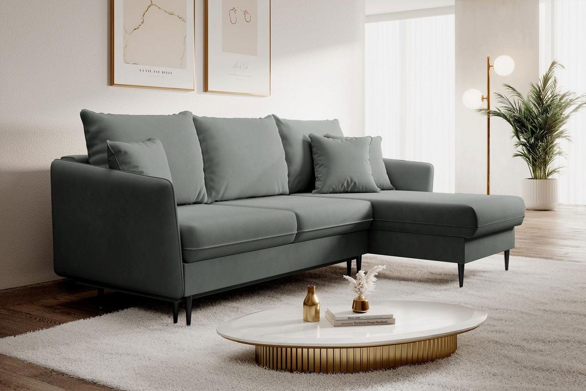 ECKSOFA Volio Grau Samt 223 cm - Schwarz/Grau, Textil/Metall (223/145cm) - Selsey