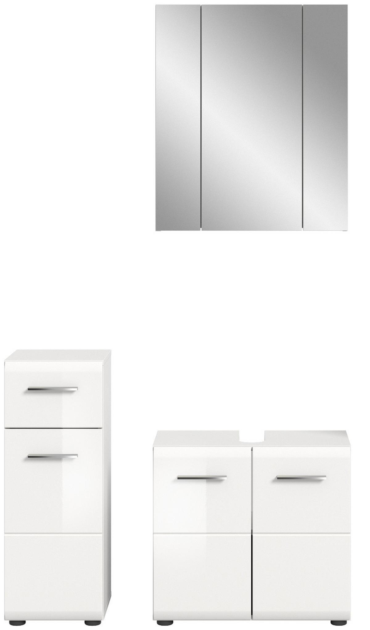 BADMÖBEL-SET 3-teilig weiß Hochglanz, Badkombination 105 x 185 cm - Weiß Hochglanz/Silberfarben, Glas/Holzwerkstoff (105/185/30cm) - Inn.Furn
