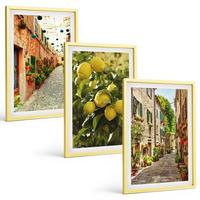 BILDER SET 3er Set - 40x60 cm Goldrahmen - Straßen mit Zitronenblüten im Hintergrund - Goldfarben, Kunststoff (40/60cm) - TULUP